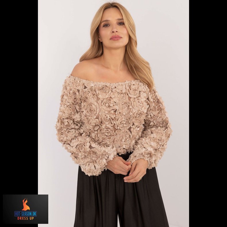 Beige farvet blomstret bluse fra Italy Moda (203116)