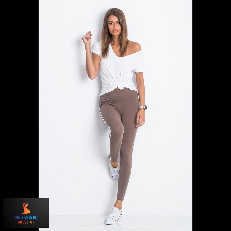 Lange stribede beige farvede leggins fra BFG (162844)